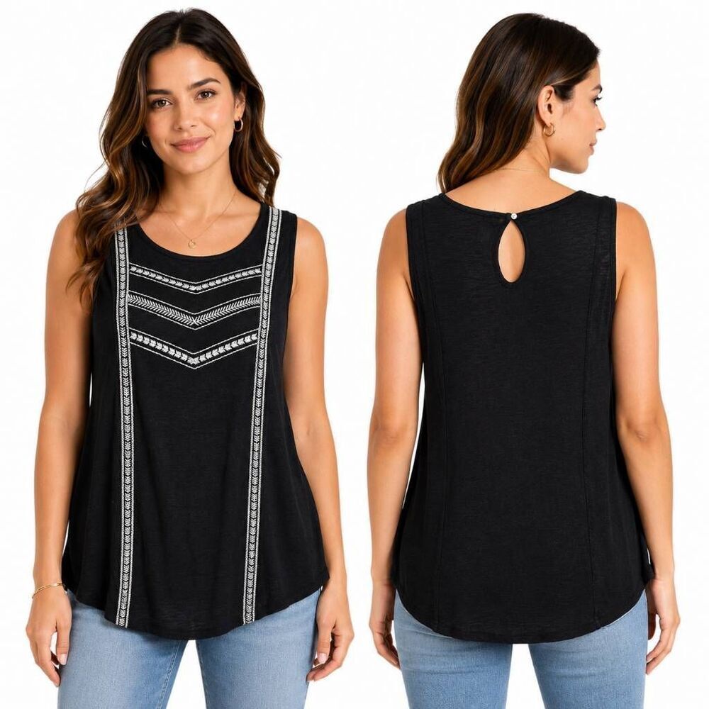 Old Navy Black Embroidered Sleeveless Tank Top LG